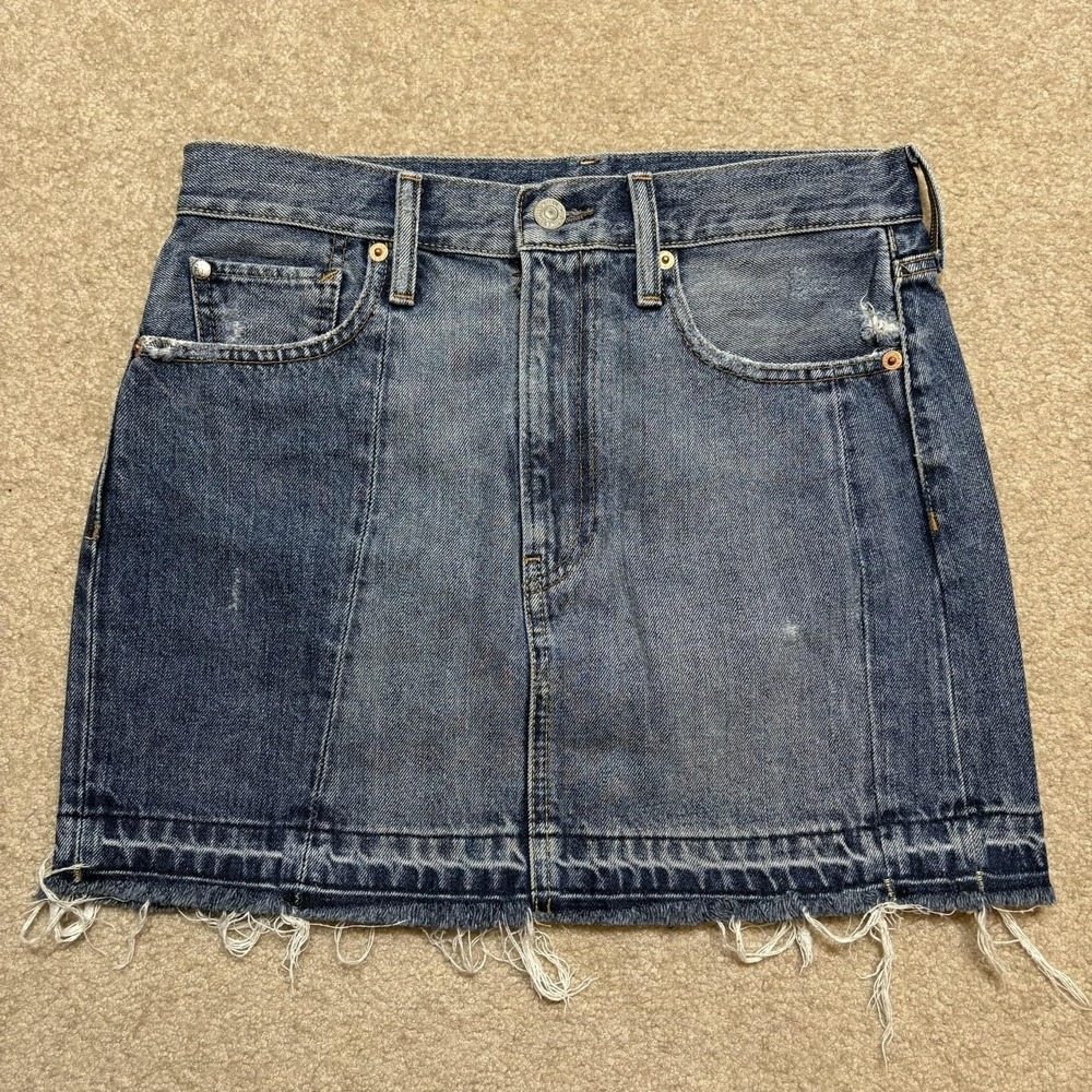 Denim & Supply Ralph Lauren Skirt Womens 26 Blue Denim Frayed Hem Mini Distress